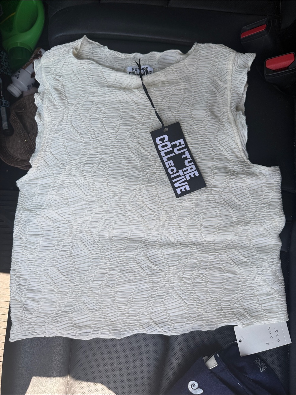 Future Collective Cream Textured Sleeveless Tank Top